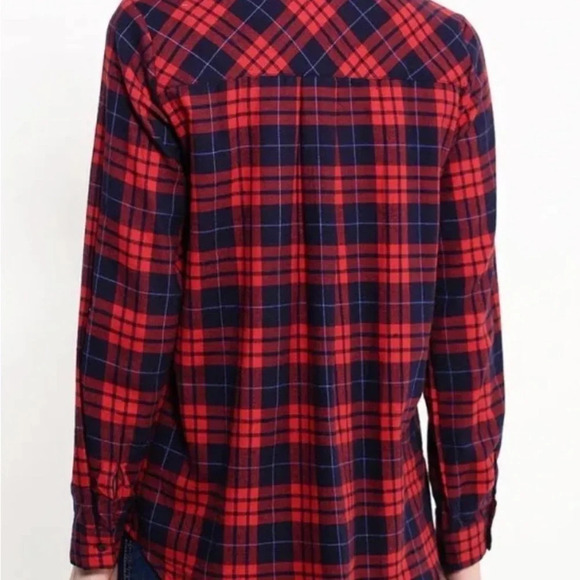 Coconut Woman L Plaid Button Down Shirt Red Navy Blue Checked - Picture 5 of 12